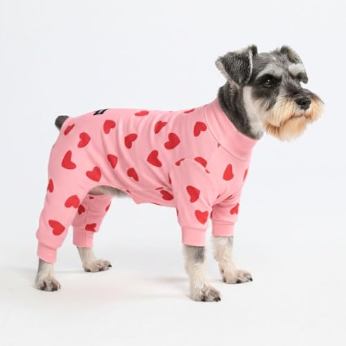 Image of Spark Paws Dog Pajama, Dog Recovery Suit Male, Onesie, Ultra-Soft and 4-Way Stretch, for Small Medium and Large Breeds - Pink Hearts - M