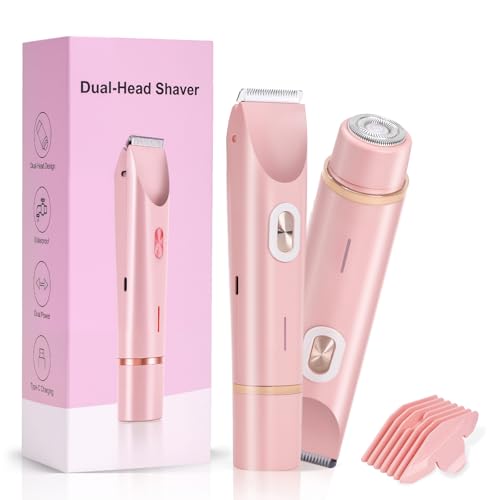 2-in-1 Women's Hair Trimmer, Painless Bikini & Facial Hair Removal, IPX7 Waterproof Electric Shaver for pubic Hair, Designed for Sensitive Skin,Portable for Travel,USB Rechargeable, Gifts for Women