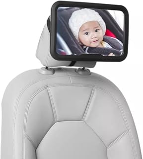 Baby Car Mirror Rear View - 360 ° Adjustable Extra Wide Crystal Clear & Shatterproof Car Seat Mirror | Back Seat Baby Essentials to See Rear Facing Infants, Babies, Kids, Child & New born