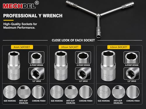 Image of mechdel Y-8,10,12MM | Spanner Set | Socket Set | Wrench Set | Hand Tools | Bike Tool Kit Set | Goti Pana Box End Set | Socket Wrench Kit | (Y-Tools Socket Adaptors)