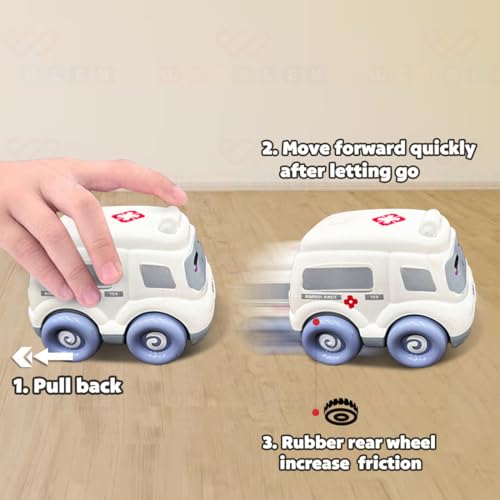 Image of Wembley Pull Back Toy Car For Kids Toddlers 2+ Years With Siren Sound & Light Of Ambulance Police And Fire Brigade Toy Cars With Inbuilt Batteries Birthday Gift For Boys Girls Pack Of 3, Multicolor