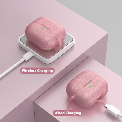 Image of Case for Apple Airpods 4 - VISOOM Airpods 4 Cases 2024 Cover Women Anti-Drop Silicone iPods 4 Earbuds Wireless Accessorie Charging Cases Girl Bling Keychain for Airpod iPods 4th Generation