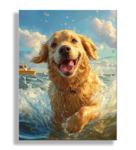 Peinture par numéro adultes mer chien kit peintures acryliques décoration murale 60x80