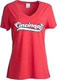 Cincinnati - Classic Vintage Red Ohio City Pride Newport Fan Women's V-Neck T-Shirt Top T-Shirt-(RedV,XL)