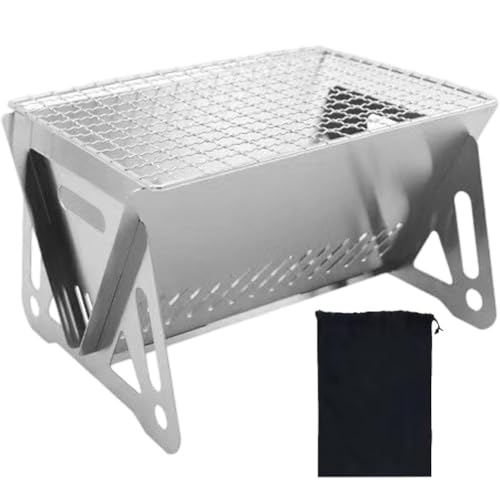 HiyyFloy Barbecue À Charbon De Bois en Acier Inoxydable, Baril Pliant, Poêle De Camping À Bois, Équipement De Barbecue À Charbon De Bois