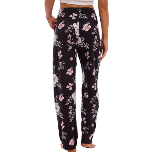 iniber Comfy Pajama Pants for Women Stretch Drawstring Lounge Pants with Pockets Casual Wide Leg Pjs Bottoms