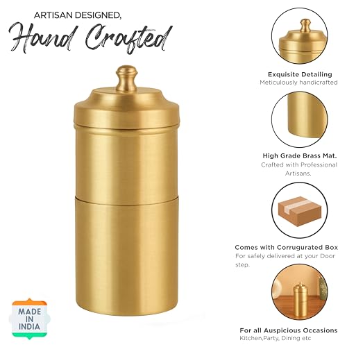 Image of THE HEALING STORE Handcrafted Pure Brass Coffee Filter with Sting Lid - Traditional South Indian Drip Brewer for Authentic Filter Kaapi, Durable & Elegant (matt Polish)