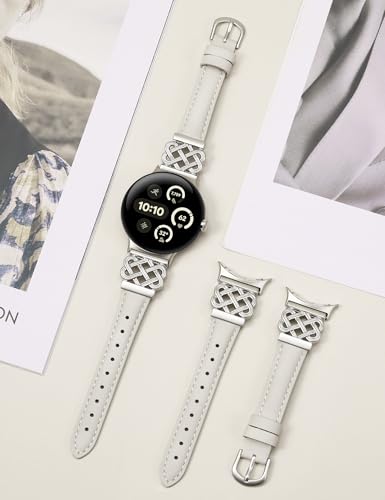 Image of TOYOUTHS Slim Leather Band Compatible with Google Pixel Watch 4 3 41mm /Pixel Watch 2 1 Band Women, Celtic Metal Dressy Thin Fashion Designer Premium Leather Strap for Google 4 3 2 1 Smartwatch