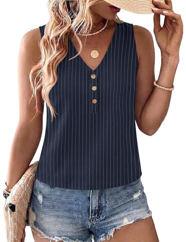 AKEWEI AKEWEI Womens Linen V Neck Tank Top Sleeveless Cute Summer Tops for Women 2026 Beach Vacation Outfits