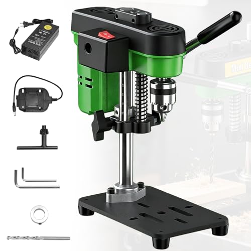 Mini Bench Drill Press 7-Speed Adjustable Portable Pillar Drill Press with UK Plug Charger&Drill Attachment High Precison Low Noise Precision Bench Machine for DIY Woodwork Metal Jewelry Craft
