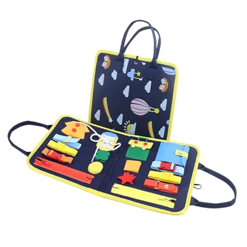 Image of Breatoi Toddlers Busy Board, Sensory Boards For Autism Toys, Interactive Educational Toys 2+ Years Old Girls Boys Learn To Dress, Fine Motor Skills Travel Toys For Airplane Or Car (Space),Multicolor