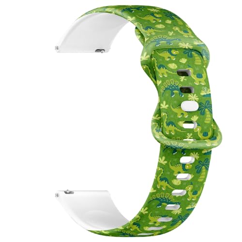Compatible with Garmin Fenix 7/7 Pro, Fenix 6/6 Pro, Fenix 5/5 Plus, Epix (Gen2) / Epix Pro (Gen2), 22mm Sport Watch Band (Dinosaurs Tropical Leaves) Silicone Soft Strap Bracelet