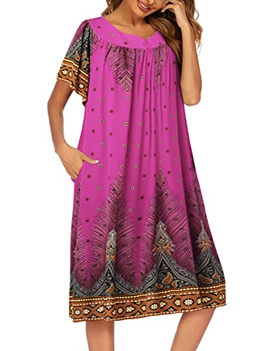 Image of Ekouaer Womens Nightgown Short Sleeve House Dress with Pockets-Floral Print Mumu Dress