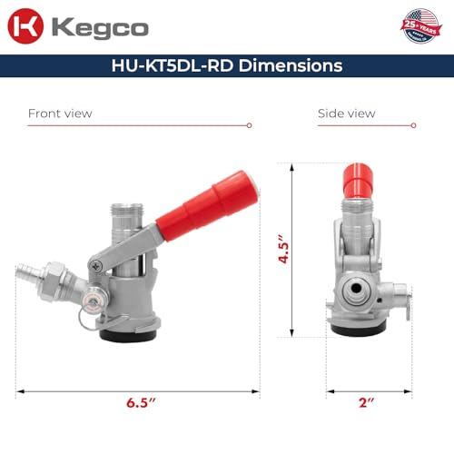 Image of Kegco Beer Keg Coupler D System Tap - Red Lever Handle