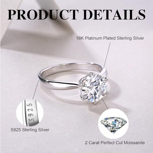 AnuClub 1/2/CT Six Prong Solitaire Moissanite Ring, Thickened Gold Plated Silver, Gift for Wedding, Engagement And Anniversary With Certificate3
