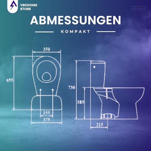 VBChome Stand- WC Toilette Keramik Komplett Set mit Spülkasten WC- Sitz aus Polypropylen mit Absenkautomatik SoftClose-Funktion Abgang Senkrecht WC Hygienisch Ästhetisch – Bild 7