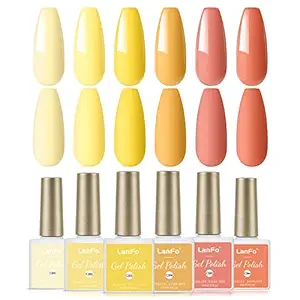 LanFo 6 Colors Gel Nail Polish Set, Yellow Nude Gel Polish Set Sunflower Colors Nail Polish Set for Spring Summer UV LED Soak Off DIY Nail Art Manicure at Home