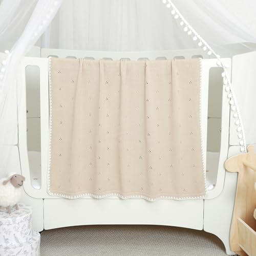 Image of Baby Blanket Knit Ultra Soft Swaddle Receiving Blankets for Boys & Girls Cotton Knitted Newborn Infant Toddler Nursery Crib 30 x 40 Inch