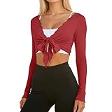 Femme Cardigan à Manches Longues Noeud Cache Coeur Haut Danse Orientale Jazz Latine Ballerine Veste Danse Court Crop Top Shrug Pull Dancewear