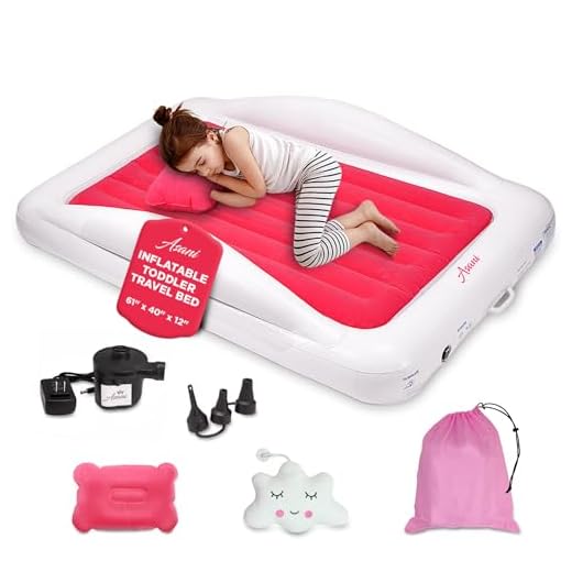 Inflatable Toddler Travel Bed with Electric Pump, Leakproof Air Mattress w/ Reinforced Protective Bumpers, Includes Carry Case and Pillow, Fits Kids Up to 4ft Tall, Ideal for Camping & Sleepovers