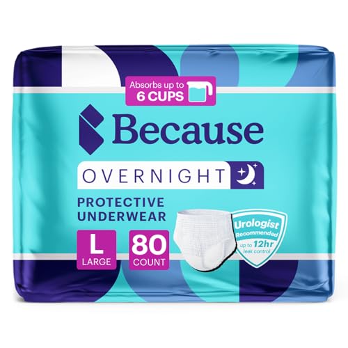 Best Pee Proof Underwear for Men with Heavy Incontinence in 2026 9 Because Overnight Absorbency Pull Ups - Adult Disposable Incontinence Underwear, Extra Absorbent Nighttime Briefs for Men and Women, White, Large, 80 Count (4 Packs of 20)