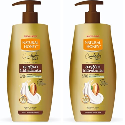 Natural Honey, Loción Corporal Argán Hidratante para Pieles Secas, 72H de Hidratación Profunda, Fórmula con Aceite de Argán y Sérum de 3 Aceites, Piel Suave y Radiante, Línea Cuidado Total, 600 ml