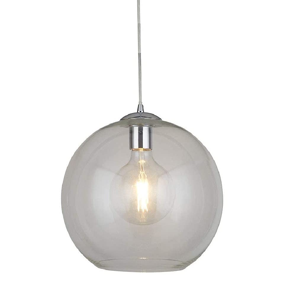 Britalia Polished Chrome & Clear Glass Dome Shade Vintage Pendant Ceiling Light | 25cm Diameter | 1 x E27 ES Lamp Bulb Required (Not Included) | Retro Design