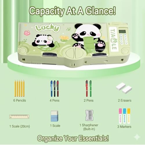 Image of Kiddie Galaxia Magnetic Multifunctional School Pencil Box with Calculator Cute Cartoon Stationary Large Capacity Compass Geometry Kids Scissor Ruler Eraser Magnetic Box Best Gifts