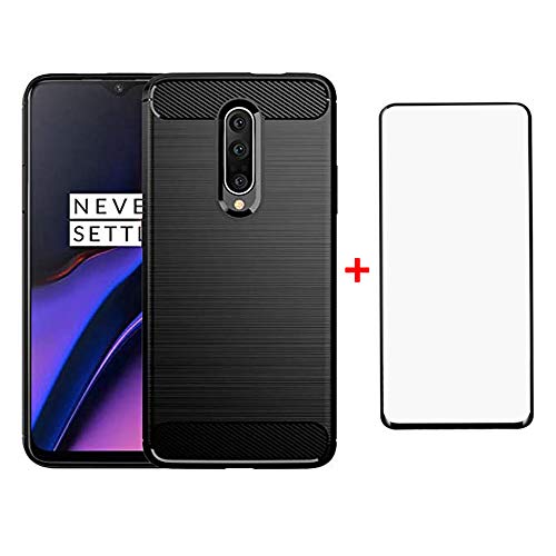 Phone Case for Oneplus 7 Pro and Tempered Glass Screen Protector Film Cover with Mobile Bumper Accessories Shockproof Silicone Rubber Oneplus7Pro One Plus Plus7pro 1 1Plus OnePlus7 7Pro + 1+7 Black