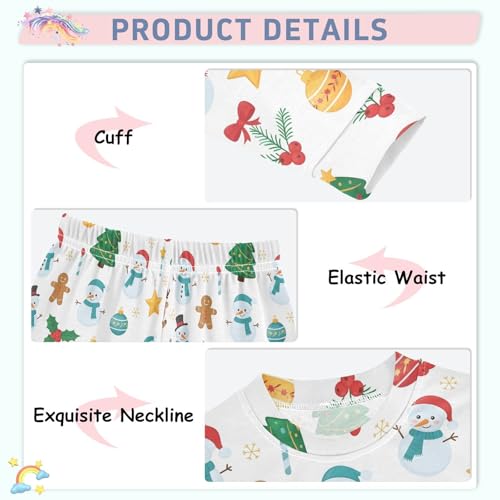 Pajama Sets Long Sleeve Christmas Pattern Deer Snowman Soft Comfy Sleepwear 2 Piece PJS 3-8T4