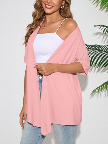 Image of Heymoments Women's Lightweight Open Front Cardigans Short Sleeve Casual Soft Knit Cardigan Sweaters with Pocket S-2XL