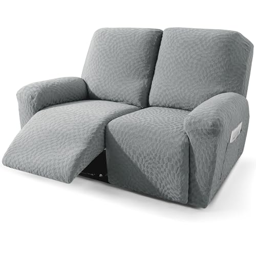 Image of ZNSAYOTX Loveseat Recliner Covers (48 inch-66 inch) New 4-Piece, Fashion Recliner Love Seat Slipcover with Elastic Bottom & Ties Stay in Place, Stretch Reclining Rocker Cover Soft Comfy Washable (Light Gray)