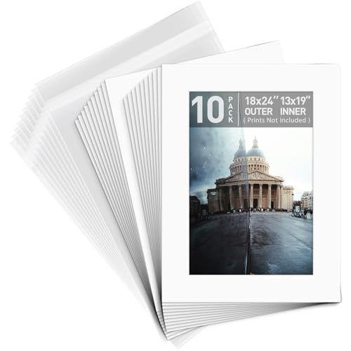 Golden State Art 10 Pack White 18x24 Mats for 13x19 Photo+Backing+Bag