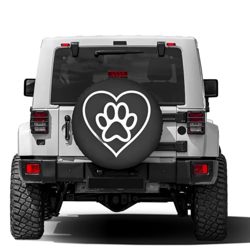 Image of Delerain Spare Tire Cover Heart with Paw Print Wheel Covers Sun Protection Waterproof for Truck RV Trailer SUV and Many Vehicle (14 Inch for Diameter 23 inch-27 inch)