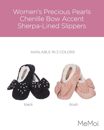Image of MeMoi Women's Precious Pearls Chenille Bow Accent Sherpa-Lined Slippers