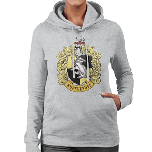 All+Every Harry Potter Hufflepuff House Crest Women's Hooded Sweatshirt Heather Grey