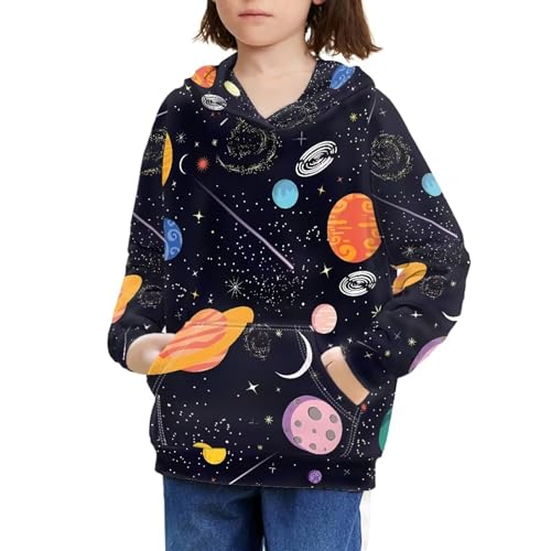 Boys Girls 3D Print Cartoon Space Hoodie Pullover Hooded Fleece Sweatshirts With Pocket For 6-16 Years