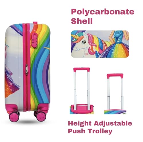Image of ADSON Abs Kids Trolley 360 Rotating Luggage 360 Degree Wheels Unicorn Non-Breakable 20 Inch Kids Hardsided Suitcase with 4 Wheels, 360 Degree Wheel Travel Trolley Bag (Pink Rainbow Unicorn Princess)