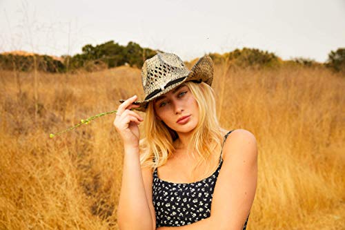 Western Outback Cowboy Hat Men's Women's Style Straw Felt Canvas (034 Brown Bull Head)