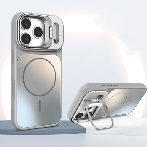 Coque iPhone 14 Pro Max gris rigide en silicone givré avec sa béquille