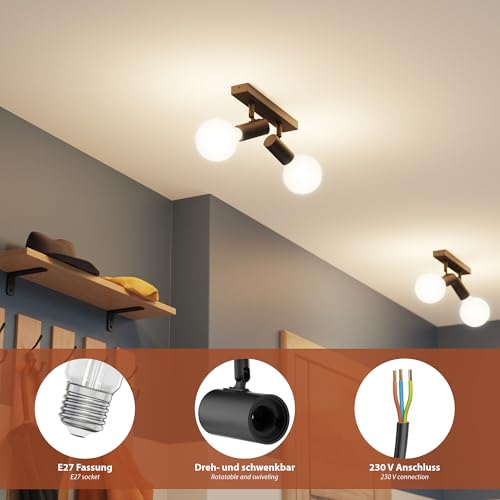 ledscom.de Deckenleuchte FARE, 2-flammig, schwarz matt, 2x E27 max. 60W