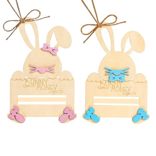 Money Holders For Kid - Wooden Bunny Basket, Easter Cash Keeper | Decorative Coin Holder, Fun Money...