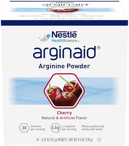 Arginaid Arginine Powder, Drink Mix Formula with 4.5g L-arginine Per Serving, Vitamin C & Vitamin E, Cherry Flavor, 0.32 Ounce, Pack of 56