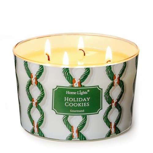 HomeLights Velas de 4 mechas para el hogar Vela de mezcla de cera de soja de 18oz con fragancia duradera, decoración rústica moderna del hogar y regalos de inauguración, Galletas navideñas