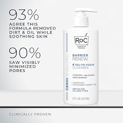 RoC Barrier Renew Gel to Foam Non Drying Foaming Facial Cleanser to Hydrate Skin, facial cleanser for sensitive skin, 12 Ounces