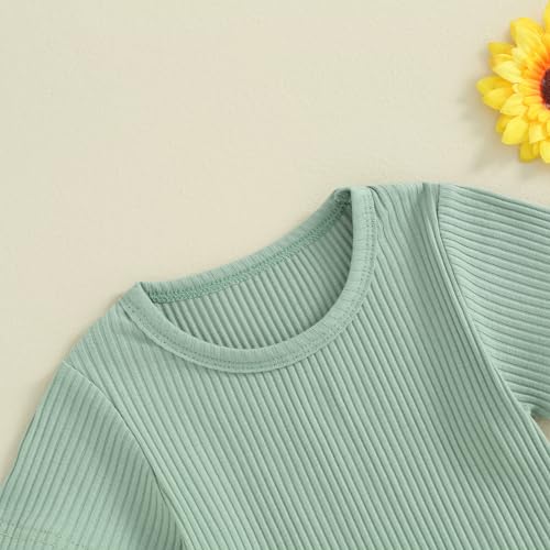 ZZLBUF Toddler Baby Girl Overalls Romper Outfit Kids Ruffle Sleeve Tops T-Shirt + Floral Suspender Pocket Shorts Clothes Set