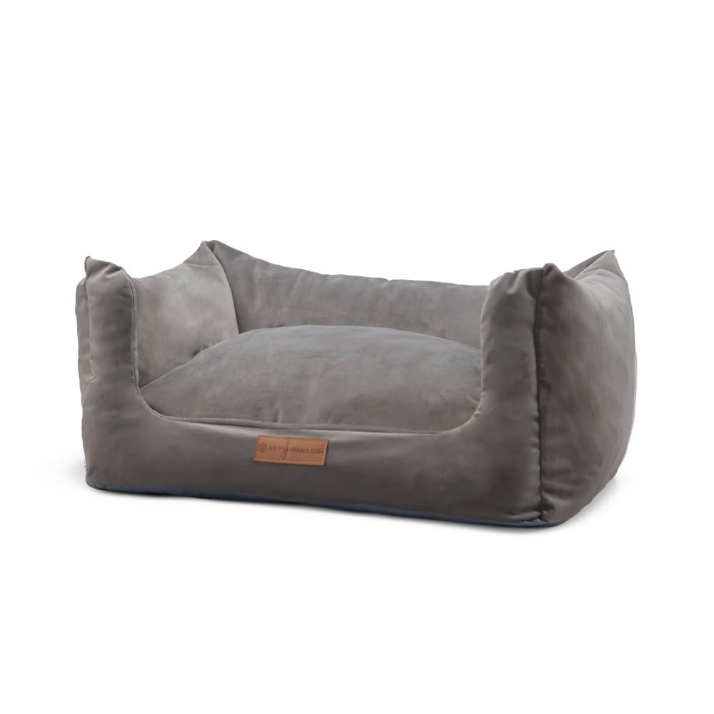 Cuccia per cani di piccola taglia, cuccioli e gatti, in velluto e peluche, cuscino con imbottitura in schiuma, lettino lavabile con cuscino da pavimento con cerniera (grigio)