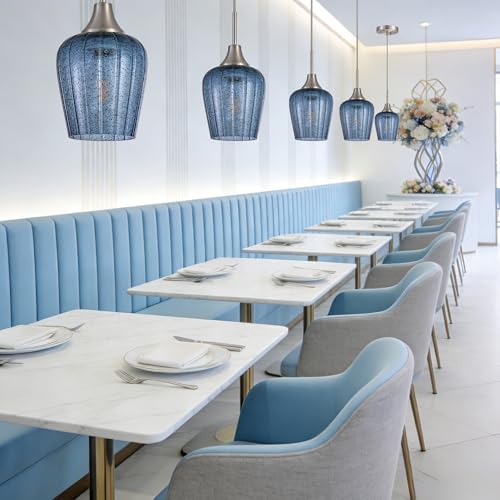 Image of Viinew Mini Glass Pendant Light,3-Pack Tulip Blue Glass Hanging Light