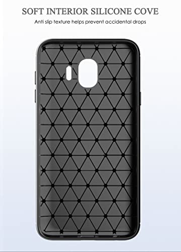 Asuwish Compatible with Samsung Galaxy J4 2018 Case and Tempered Glass Screen Protector Cell Accessories Slim Full Body Protective Silicone Phone Cover for Glaxay J 4 Carbon Fiber Women Men Dark Black