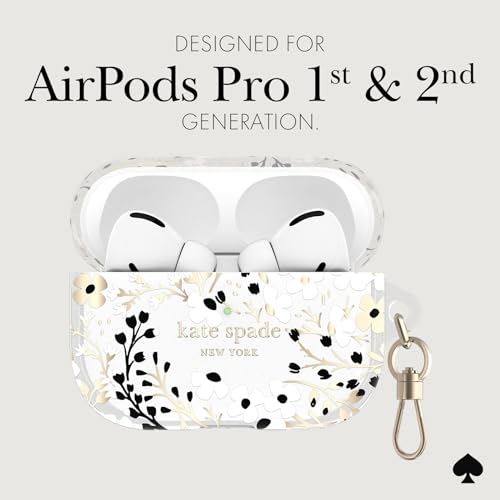 Image of kate spade new york AirPods Pro Protective Case with Keychain Ring - Multi Floral Black and White, Compatible with AirPods Pro 2nd / 1st Generation